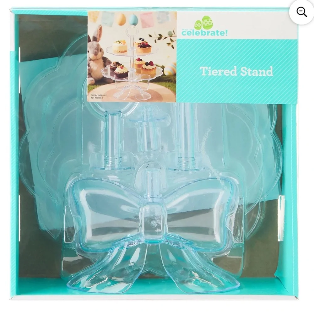 New! Tiered Treat Stand with Bow, Clear, 11